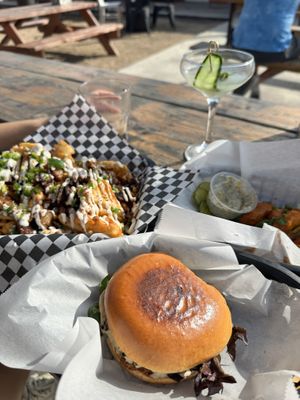 Garlic burger & loaded fries  at Sunny's Backyard in Austin