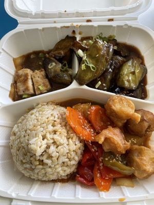 Combo: egg plant / sweet and sour  at Loving Hut - King St in Honolulu