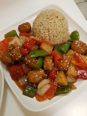 Sweet and sour with tofu at Loving Hut - King St in Honolulu