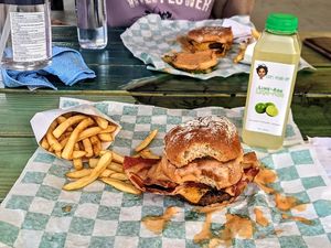Bacon Cheeseburger combo (fries and Lime-Ade drink) at Eliza's Vegan Café in Florence
