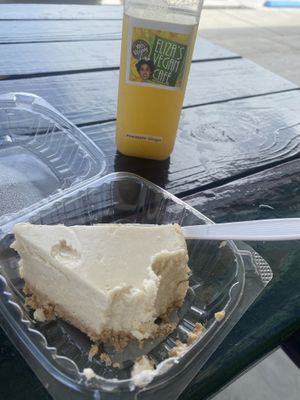 Vegan cheesecake and pineapple ginger juice at Eliza's Vegan Café in Florence