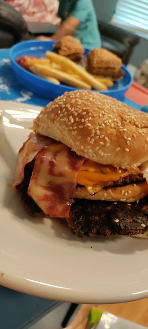Double bacon cheeseburger at Eliza's Vegan Café in Florence