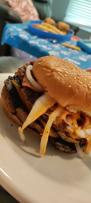 Double bacon cheeseburger at Eliza's Vegan Café in Florence