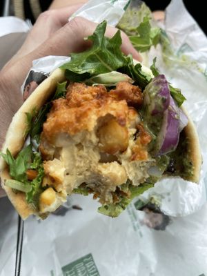 Chickpea Pita (chickpea fritters inside)  at Eliza's Vegan Café in Florence