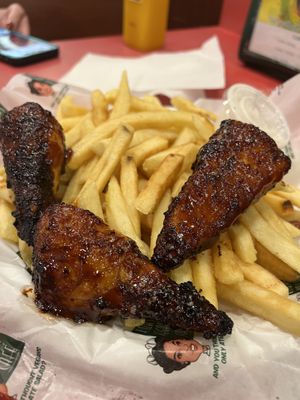 Grilled BBQ Wings & Fries  at Eliza's Vegan Café in Florence
