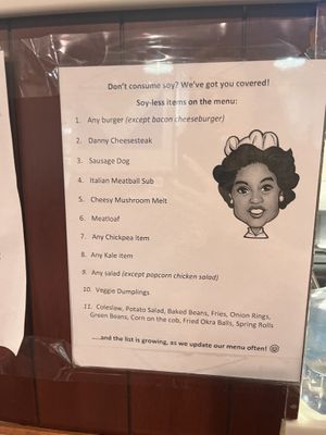 Soy free menu items at Eliza's Vegan Café in Florence