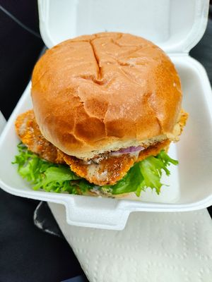 Fish sandwich was delicious! at Eliza's Vegan Café in Florence