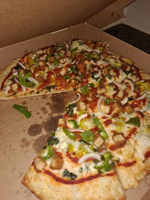 Build your own. Sorry about the missing slice we couldn't wait to dig in. Lol at Toppers Pizza in Rochester