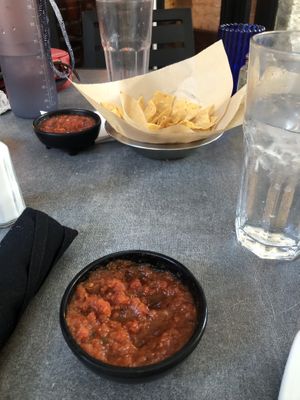 Chips and salsa (1 hot and 1 cold)  at Iron Cactus in San Antonio