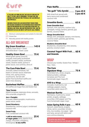 Menu at The Cure Bali in Kuta