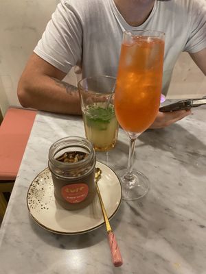 Chocolate moose with a free glass of kombucha  at The Cure Bali in Kuta