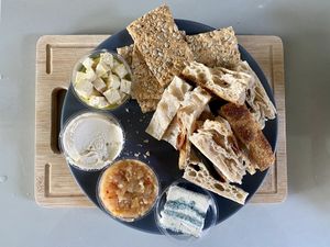Vegan cheese platter. To-go edition. The blue cheese was my favorite and the chutney was really good too. at Kasvio in Utrecht