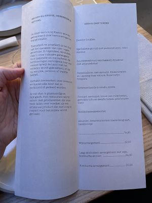 Menu  at Kasvio in Utrecht