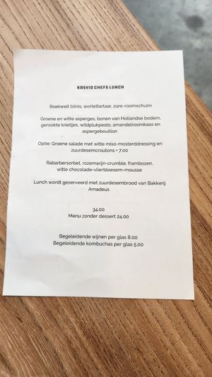 Menu at Kasvio in Utrecht