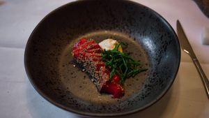 Poached watermelon, samphire, jalapeño sauce at Kasvio in Utrecht