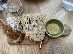 Sourdough bread (the best I’ve had) and almond butter with leek powder (amazing!) at Kasvio in Utrecht