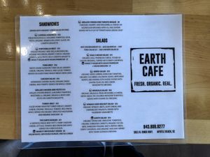 Front of menu at Earth Cafe in Myrtle Beach