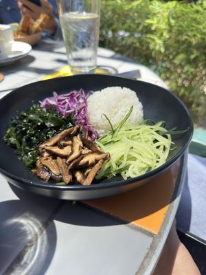 Poke bowl with marinated shiitake mushrooms, removed mayo and furikake   at Jingu House in San Antonio