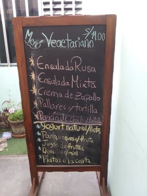 Menu board at the entrance #Veganuary at Las Mercedes in Trujillo