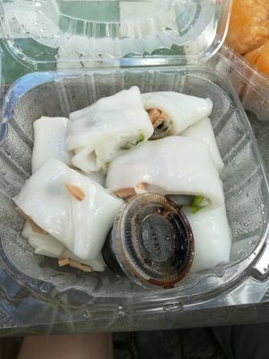 rice flour rolls with mock ham and coriander at Vegetarian Dim Sum House in New York City