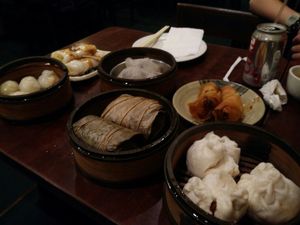 array of dim sum at Vegetarian Dim Sum House in New York City