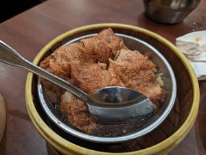 Buddha's bean curd roll. Basically the interior of a spring roll wrapped in bean curd. at Vegetarian Dim Sum House in New York City