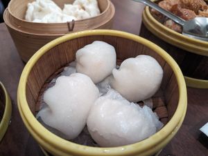 Imitation shrimp dumplings. We weren't a fan. at Vegetarian Dim Sum House in New York City