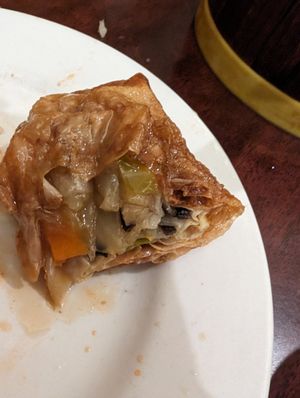 Inside of the Buddha's delight roll. at Vegetarian Dim Sum House in New York City