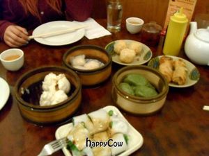 Delicious spread of dim sum dishes at Vegetarian Dim Sum House in New York City