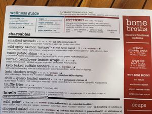 Menu has a 'wellness guide' that labels vegan, vegan option available, gluten free, and items that contain nuts at TownHall in Columbus
