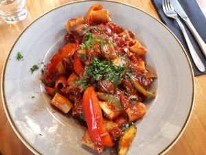 Vegan pasta at Stumpers Bar & Cafe in Hokitika