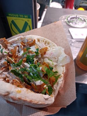 Shawarma sandwich with tahini sauce at Nana Express in Frankfurt