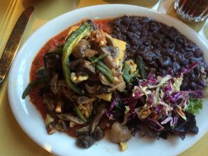 Vegan polenta stack--amazing! at Bit & Spur in Springdale