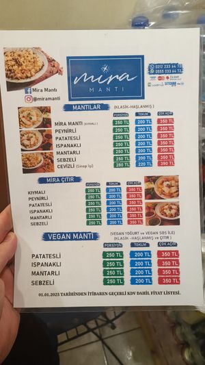 Menu as of March 2025 at Mira Mantı in Istanbul