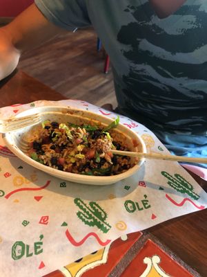 Under all that lettuce was a great mix of soy meat, black beans, rice and salsa. at Bonita's Cantina in St Thomas