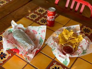 Burrito with Chips and Salsa at Bonita's Cantina in St Thomas