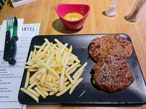 Vegan steak with fries and Parisienne sauce at The Vegan Regime in Istanbul