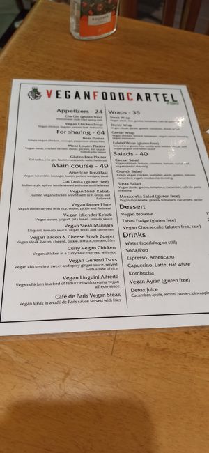 English Menu at The Vegan Regime in Istanbul