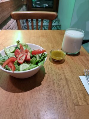 Small salad, dressing and ayran. #Veganuary at The Vegan Regime in Istanbul