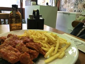 Piri chicken on spinach   at The Vegan Regime in Istanbul