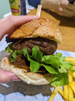Bacon and Cheese Steak Burger at The Vegan Regime in Istanbul