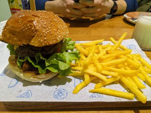 Bacon and Cheese Steak Burger at The Vegan Regime in Istanbul