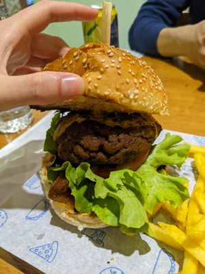 Bacon and Cheese Steak Burger at The Vegan Regime in Istanbul