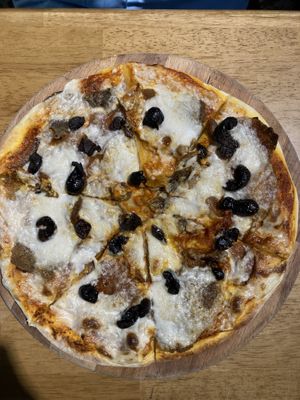 “Meat lovers” pizza  at The Vegan Regime in Istanbul