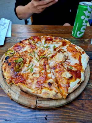 Vegan BBQ Pizza with vegan chicken at The Vegan Regime in Istanbul