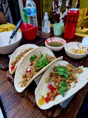 Tacos with Salsa rojo at The Vegan Regime in Istanbul