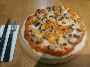 Mushroom pizza at The Vegan Regime in Istanbul