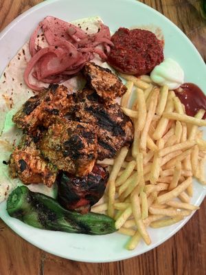 Vegan shish kebab (rice substituted with fries)  at The Vegan Regime in Istanbul