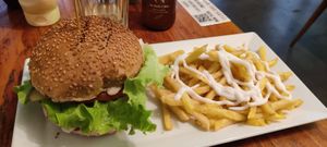 Burguer with fries at The Vegan Regime in Istanbul
