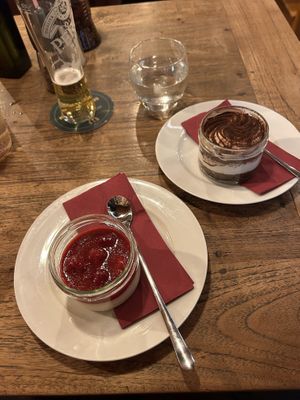 Panna cotta and tiramisu    at Pizza Bertoldi in Prague